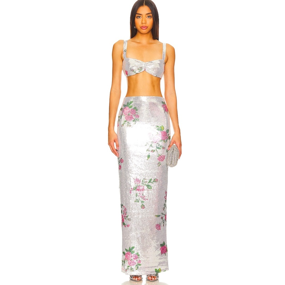 Camila Coelho Pia Maxi Sequin Floral Skirt Size M